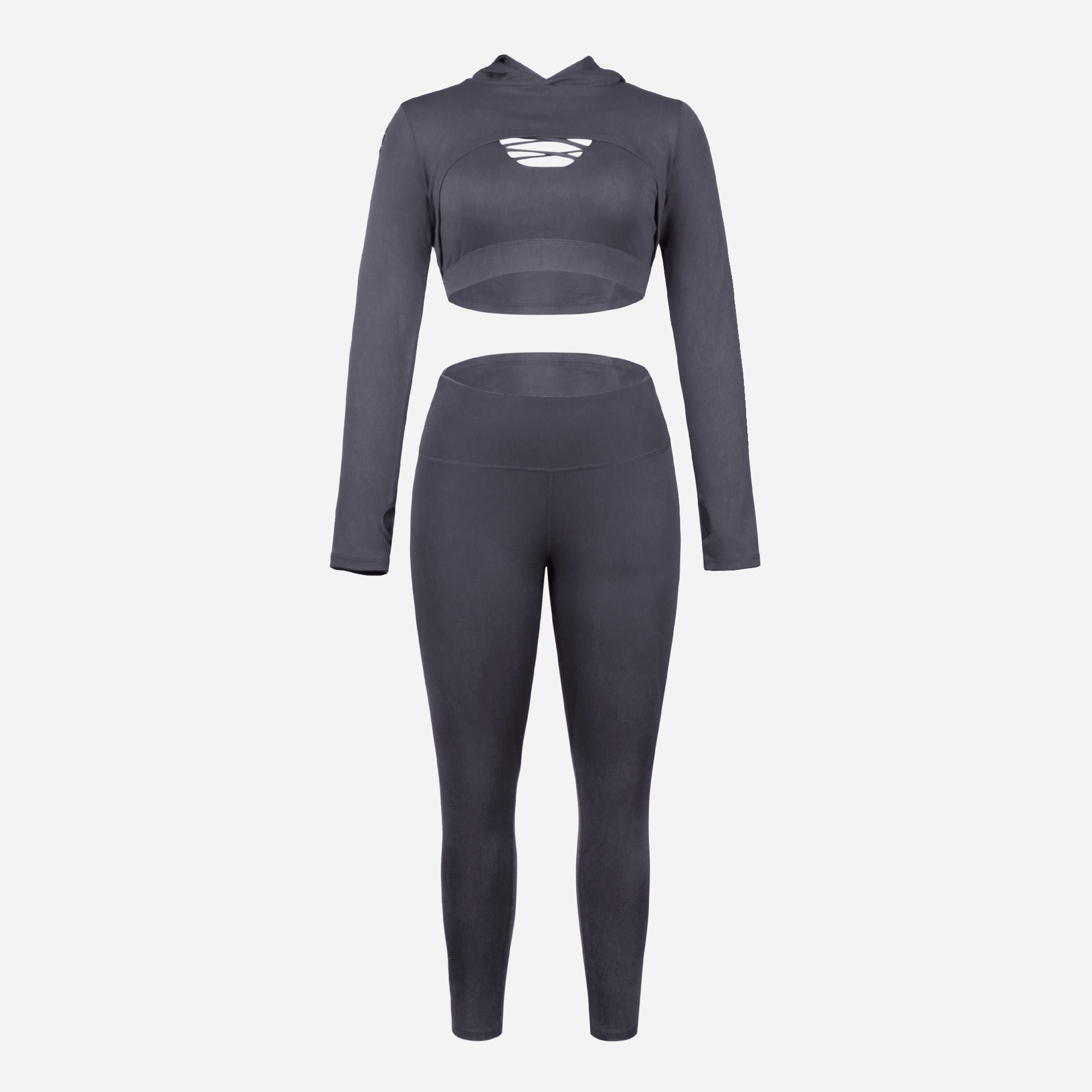 3 Pieces Yoga Fitness Set Gym Workout Cropped Hoodie Active Wear Sport Tracksuit